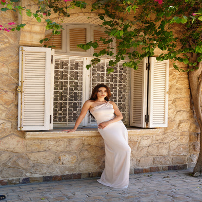 The Double Wear Aphrodite Satin Dress in Pearl
