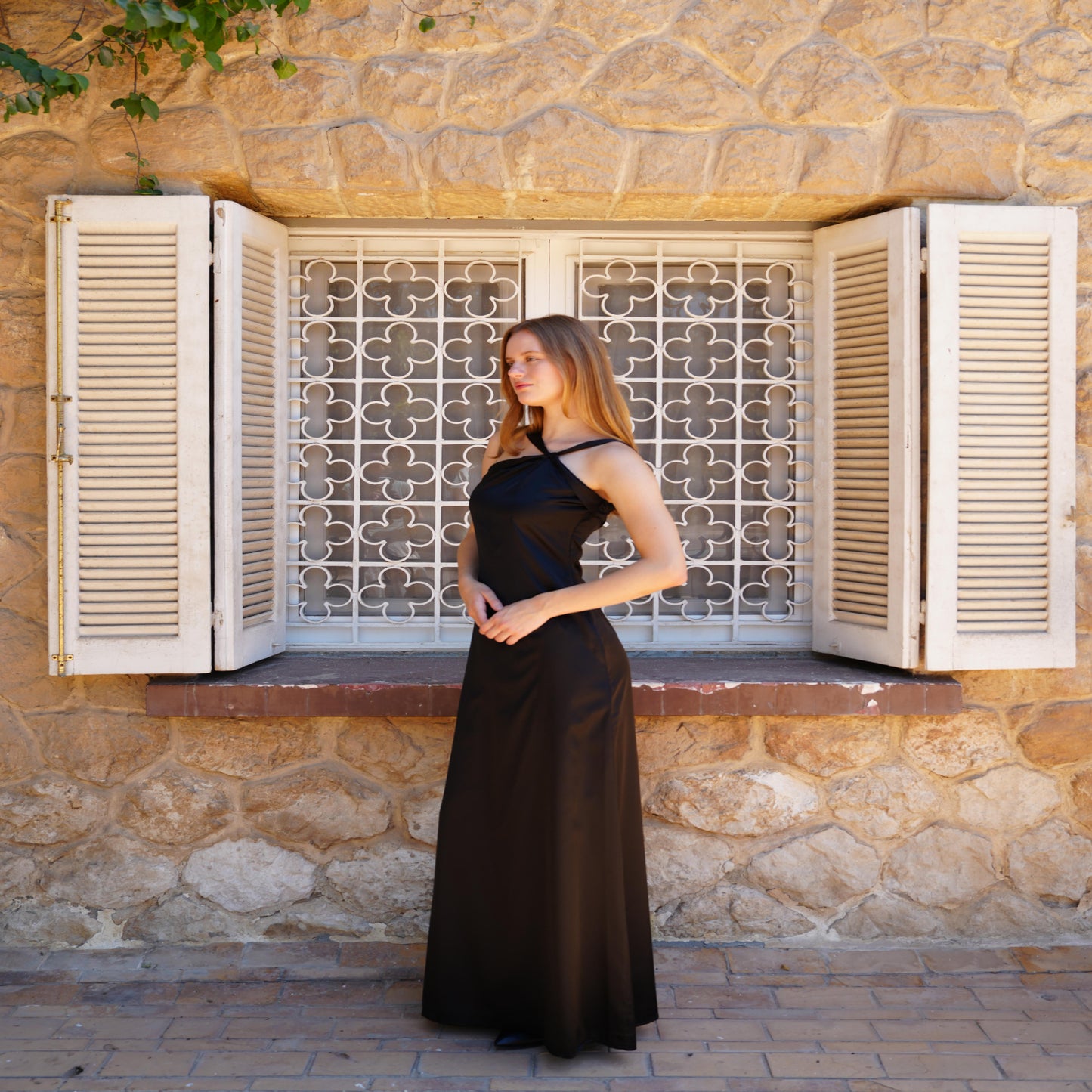 The Double Wear Aphrodite Satin Dress in Black