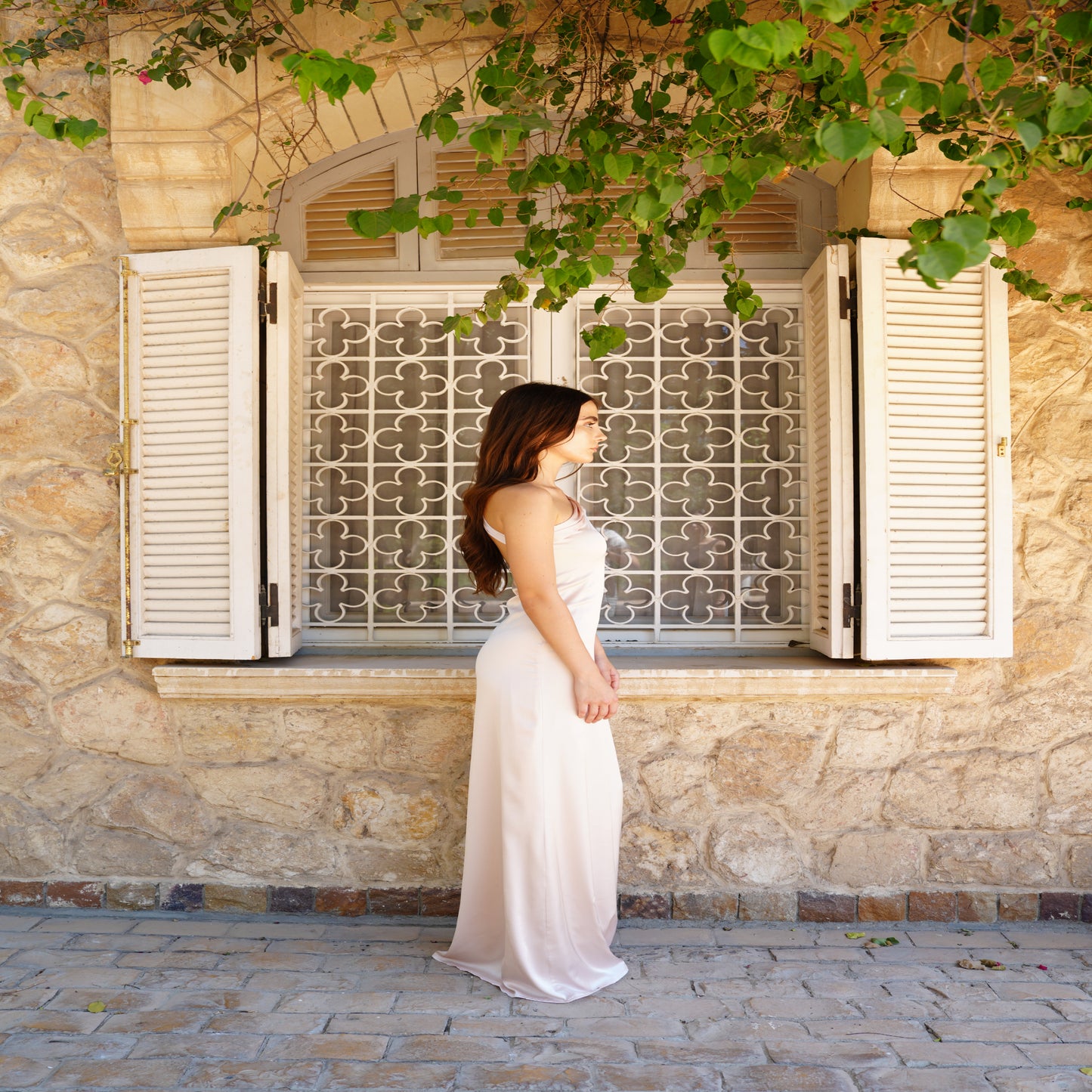 The Double Wear Aphrodite Satin Dress in Pearl