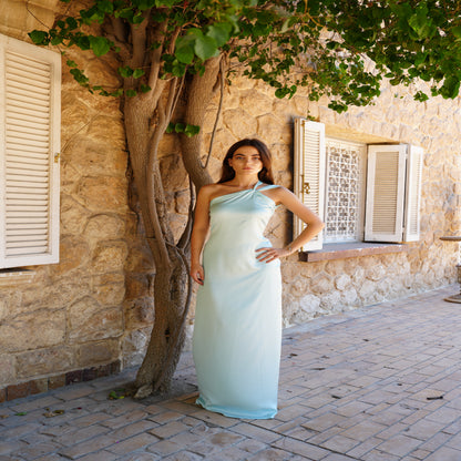 The Double Wear Aphrodite Satin Dress in Aqua