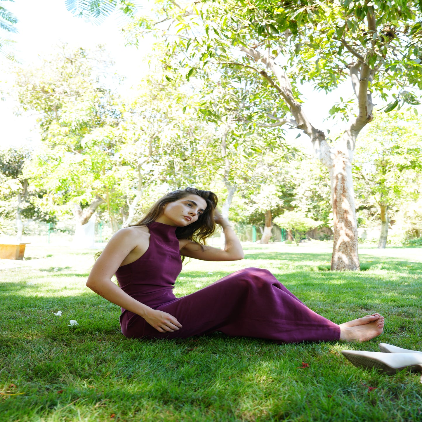 Aurora Halter Dress in Mulberry