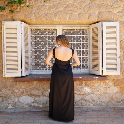The Double Wear Aphrodite Satin Dress in Black