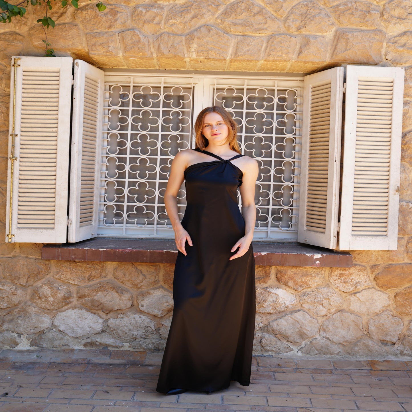 The Double Wear Aphrodite Satin Dress in Black