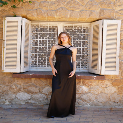 The Double Wear Aphrodite Satin Dress in Black