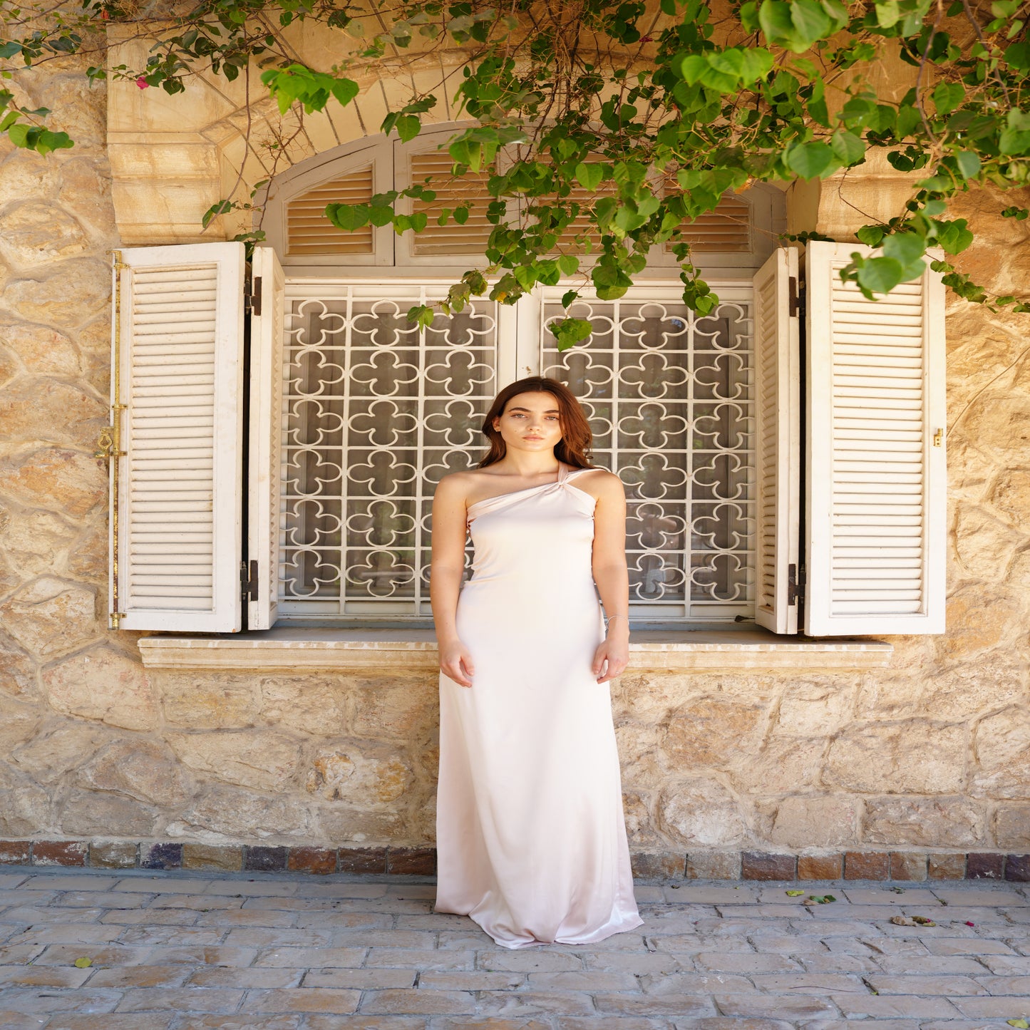 The Double Wear Aphrodite Satin Dress in Pearl