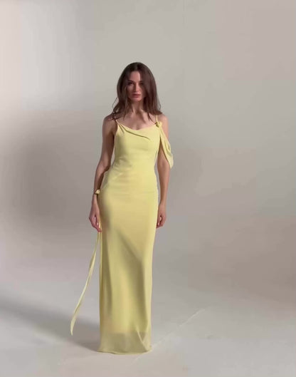 The Muse Dress with Removable Shoulder Flower Attachment in Daylily