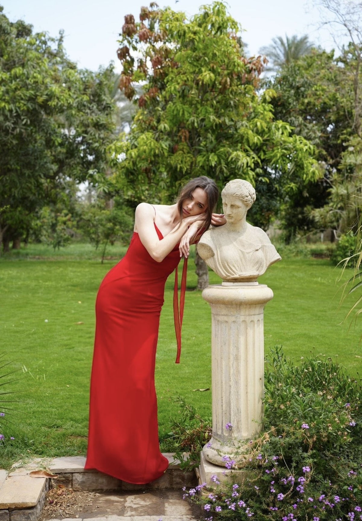 The Muse Dress with Removable Shoulder Flower Attachment in Red Rose