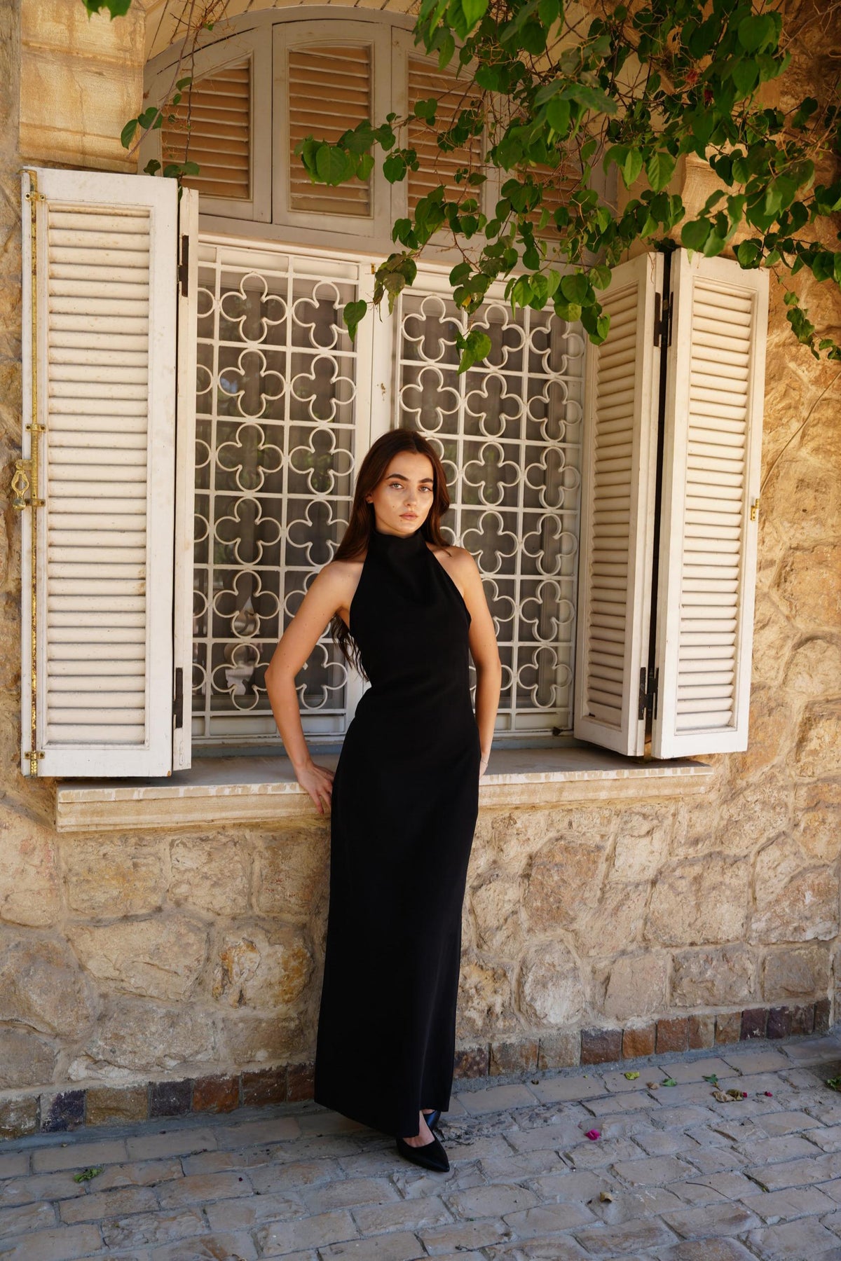 Aurora Halter Dress in Black