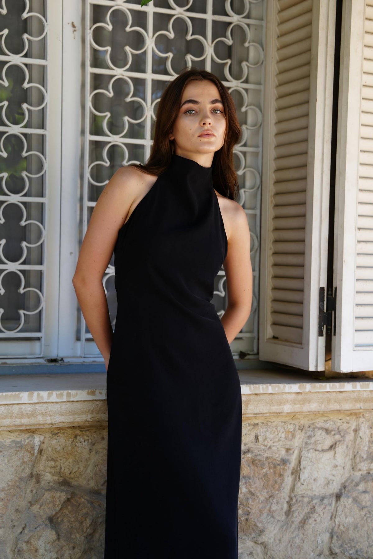 Aurora Halter Dress in Black