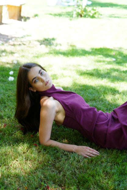 Aurora Halter Dress in Mulberry