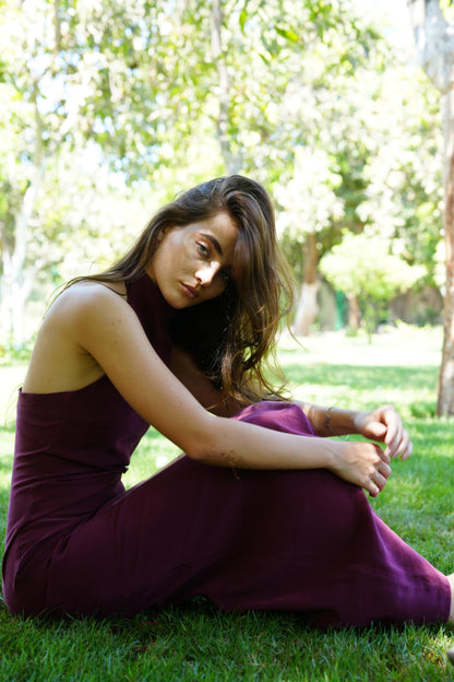 Aurora Halter Dress in Mulberry