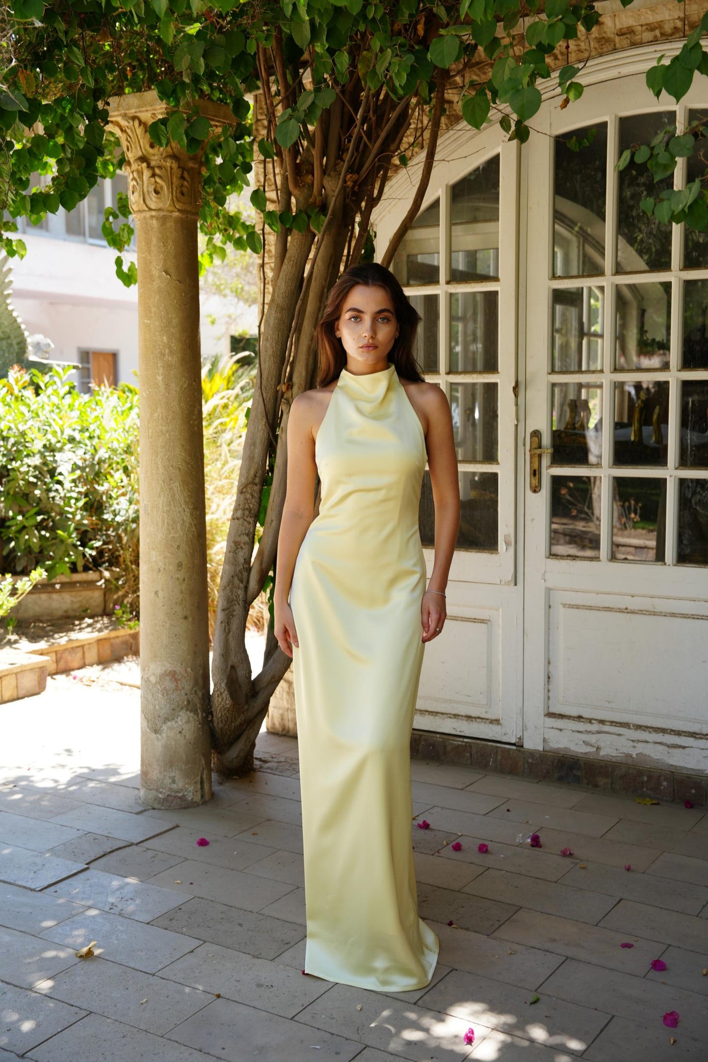 Celine Satin Dress in Butter Yellow – Revive