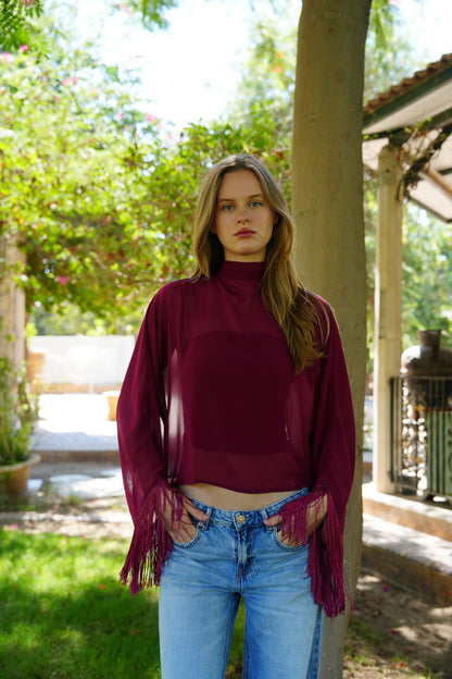 Layal Fringe Top in Plum