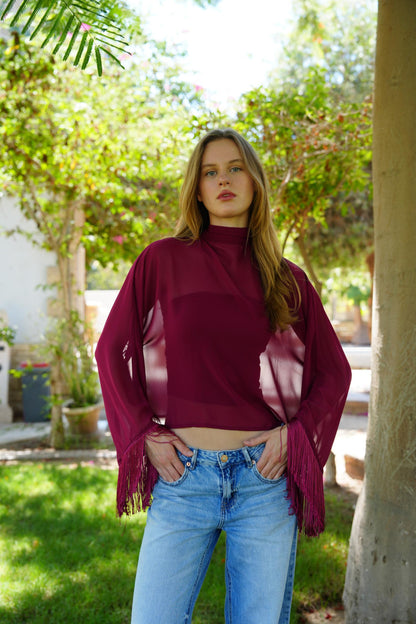 Layal Fringe Top in Plum