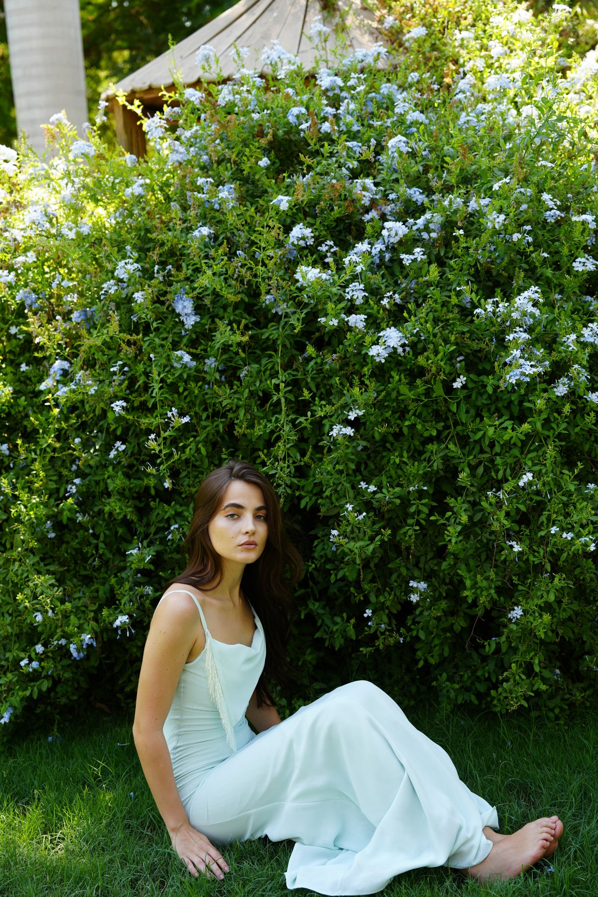 The Anniversary Dress with Handmade Dangling Embroidery in Mentha