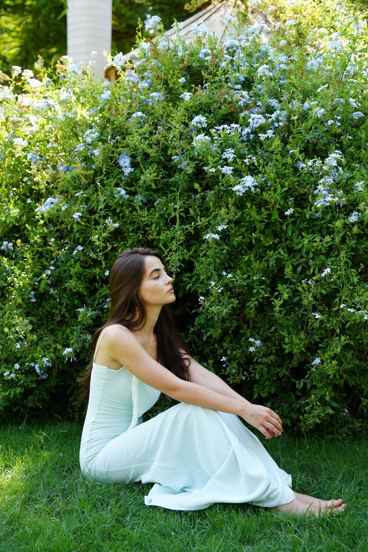 The Anniversary Dress with Handmade Dangling Embroidery in Mentha