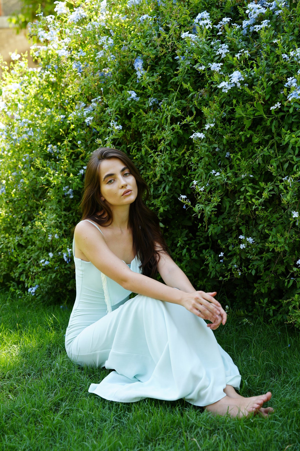 The Anniversary Dress with Handmade Dangling Embroidery in Mentha