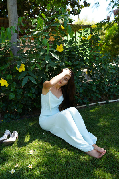 The Anniversary Dress with Handmade Dangling Embroidery in Mentha