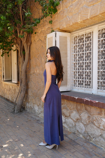 Aurora Halter Dress in Midnight Blue