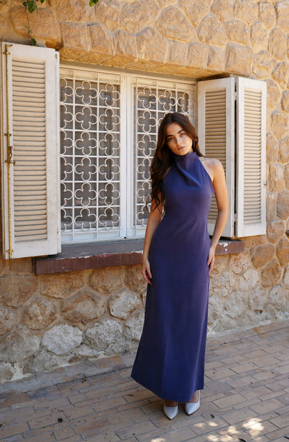 Aurora Halter Dress in Midnight Blue