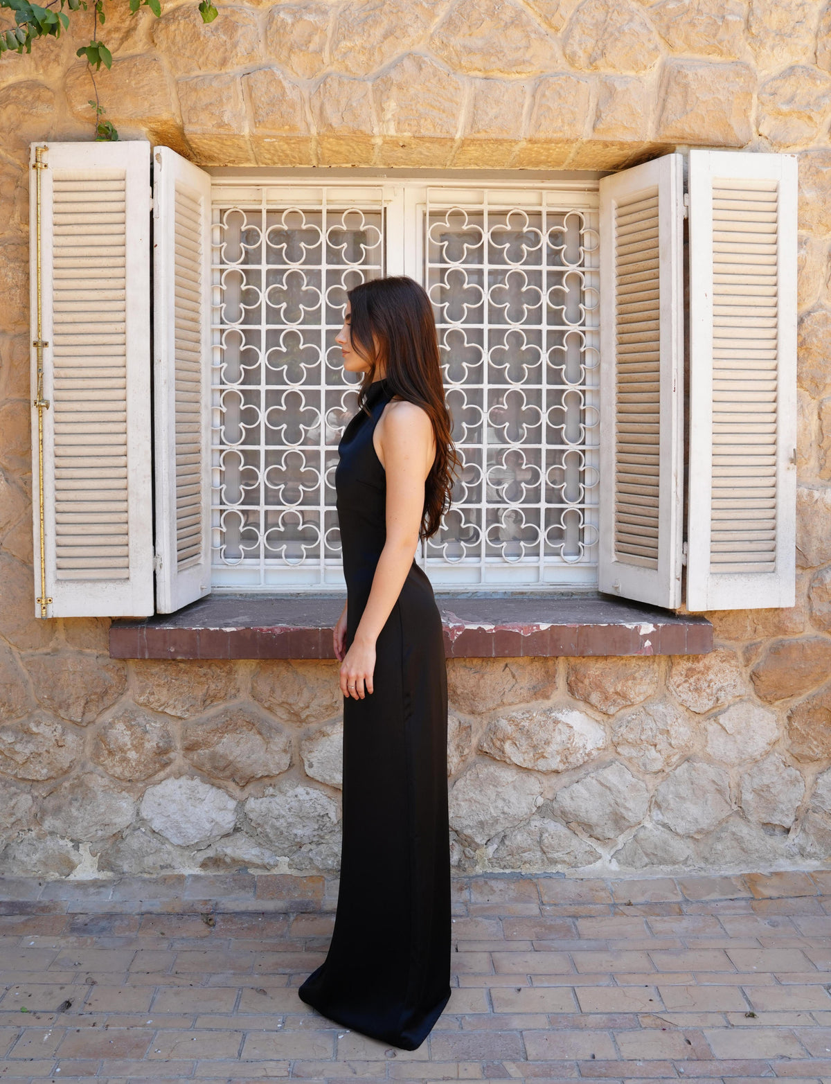 Celine Satin Dress in Midnight Black