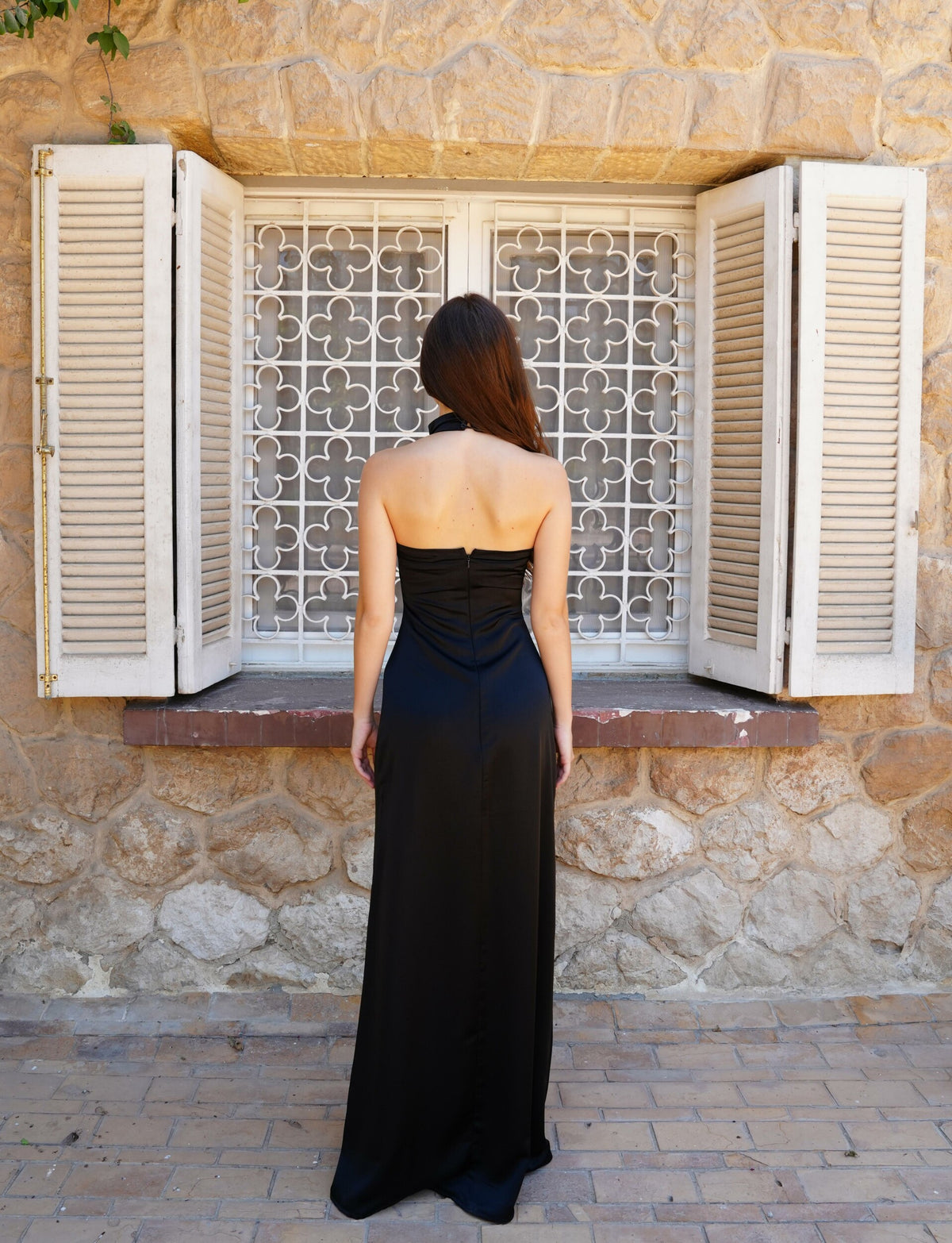 Celine Satin Dress in Midnight Black