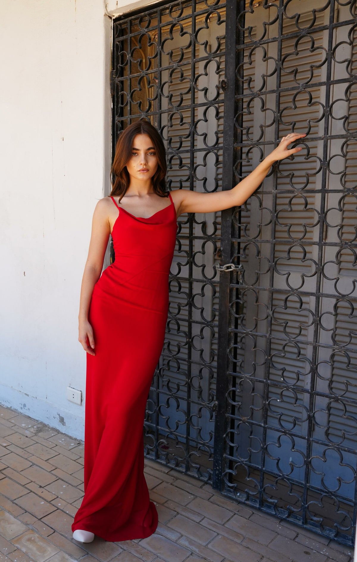 The Muse Dress with Removable Shoulder Flower Attachment in Red Rose