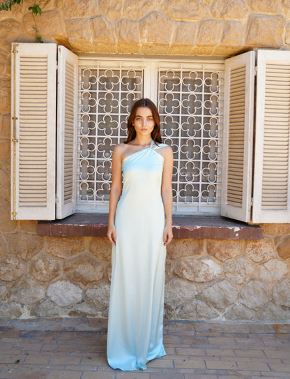The Double Wear Aphrodite Satin Dress in Aqua